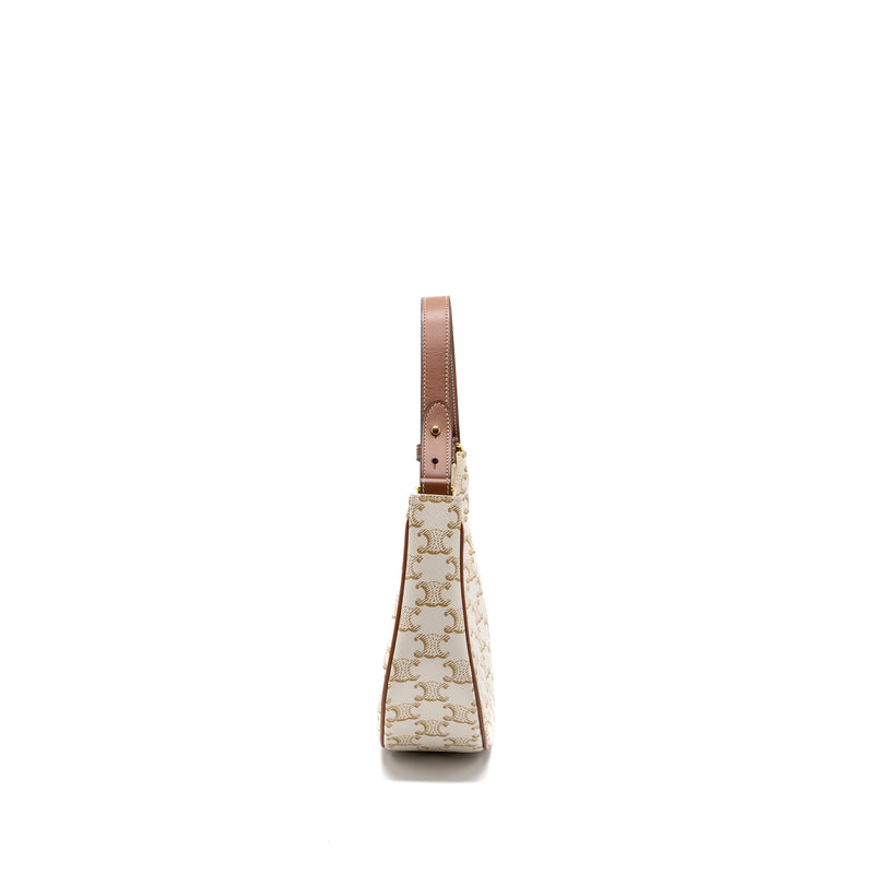 Celine Ava Bag Triomphe Canvas/Calfskin White GHW