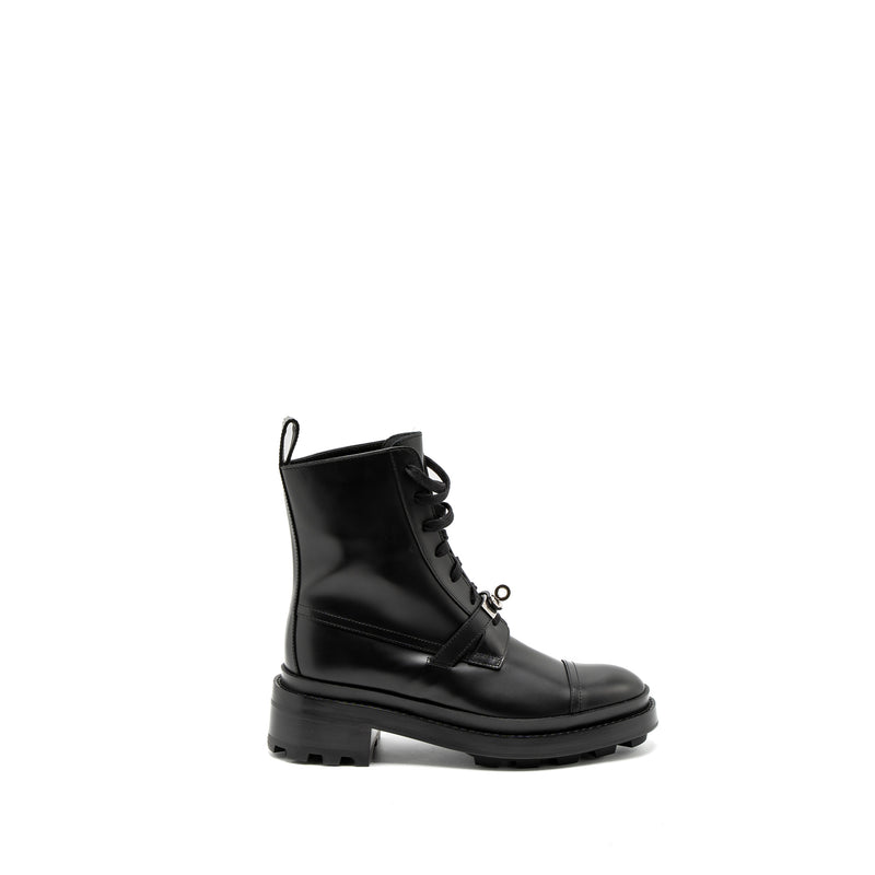 Hermes Size 37.5 Funk Ankle Boot Glazed Calfskin Black SHW