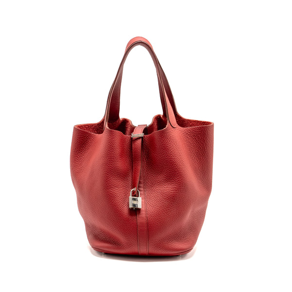 Hermes Picotin 26 Lock Bag Clemence Red SHW Stamp Square R