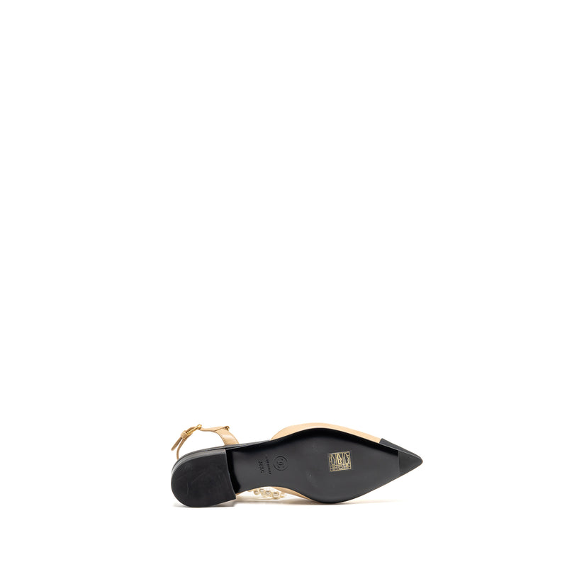 Chanel size 36.5 Slingback with pearl straps beige/ black