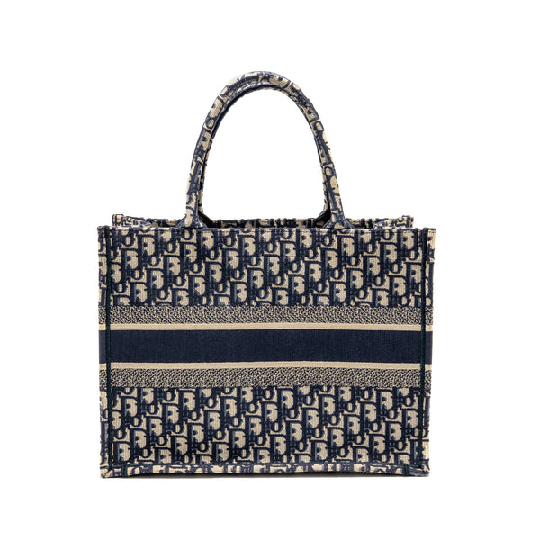 Dior Medium Book Tote Oblique Embroidery Ecru/Blue