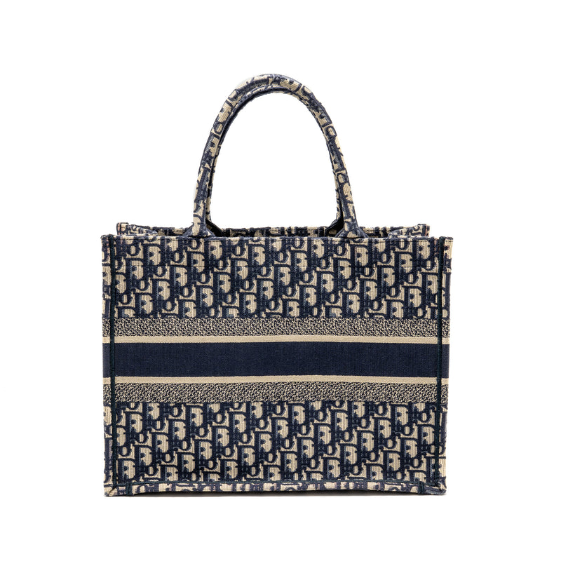 Dior Medium Book Tote Oblique Embroidery Ecru/Blue