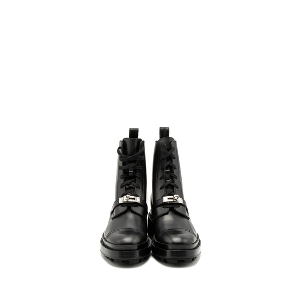 Hermes Size 37.5 Funk Ankle Boot Glazed Calfskin Black SHW