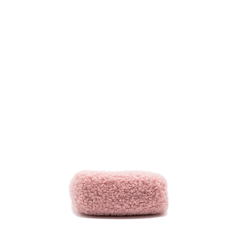Miu Miu Wander matelassé mini hobo bag shearling light pink SHW
