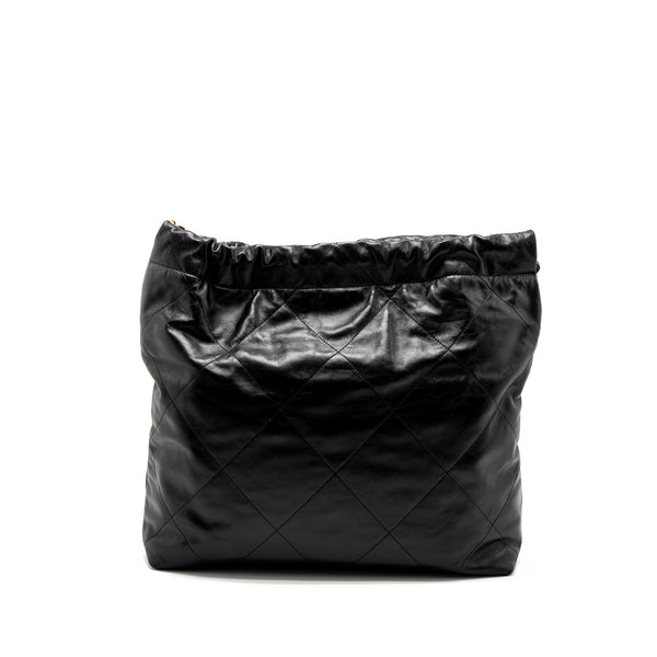 Chanel Medium 22 Bag Gold Letter Shiny Calfskin Black Brushed GHW (Microchip)