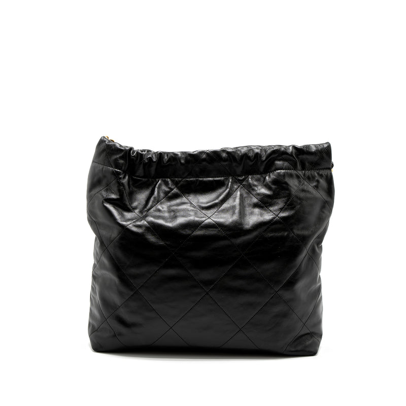 Chanel Medium 22 Bag Gold Letter Shiny Calfskin Black Brushed GHW (Microchip)