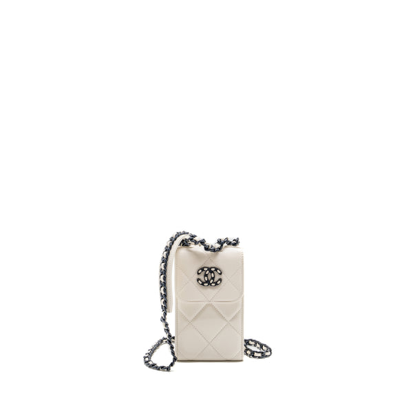 Chanel vertical 19 phone case lambskin white with black hardware