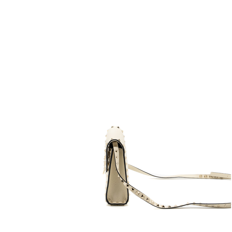 Valentino Small Rockstud crossbody bag grained calfskin light ivory LGHW