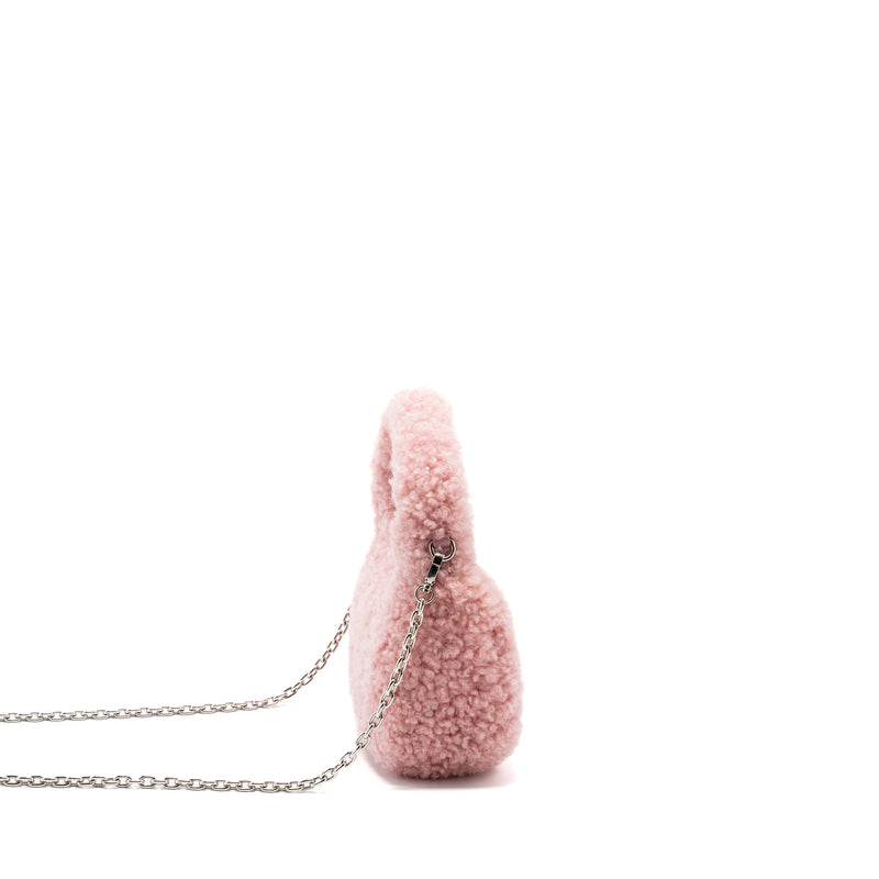 Miu Miu Wander matelassé mini hobo bag shearling light pink SHW