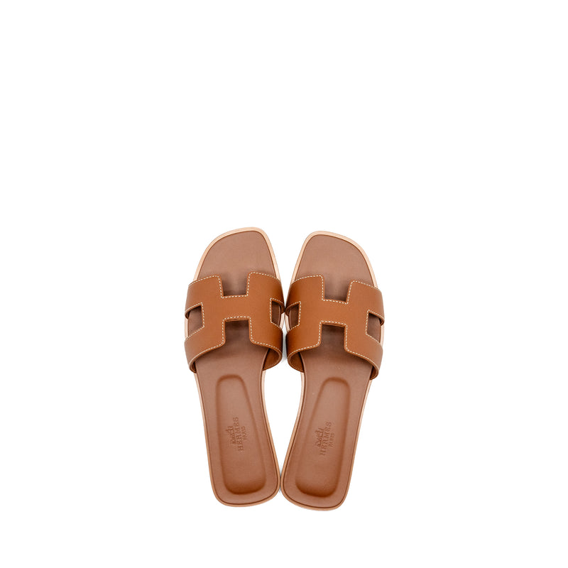 Hermes Size 37.5 Oran Sandals Calfskin Gold