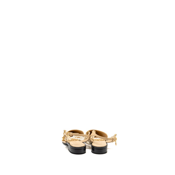 Chanel size 36.5 Slingback with pearl straps beige/ black
