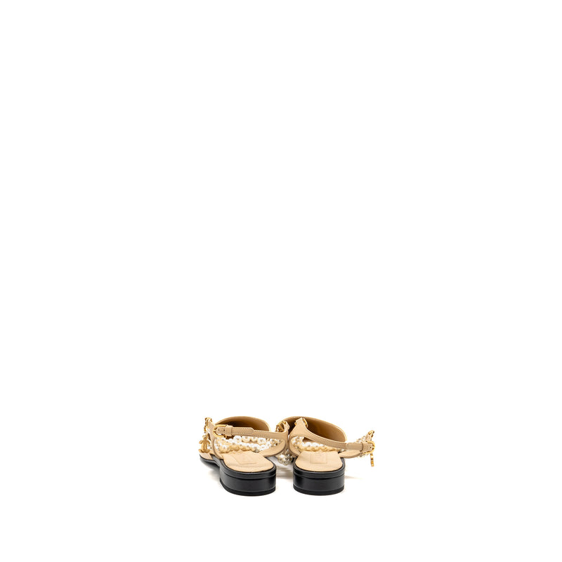 Chanel size 36.5 Slingback with pearl straps beige/ black