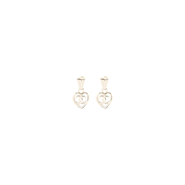 Chanel Heart Shape Dropped Earring Light Gold Tone