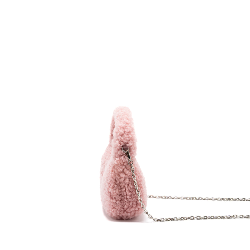 Miu Miu Wander matelassé mini hobo bag shearling light pink SHW