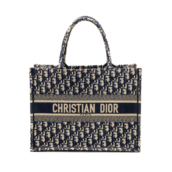 Dior Medium Book Tote Oblique Embroidery Ecru/Blue