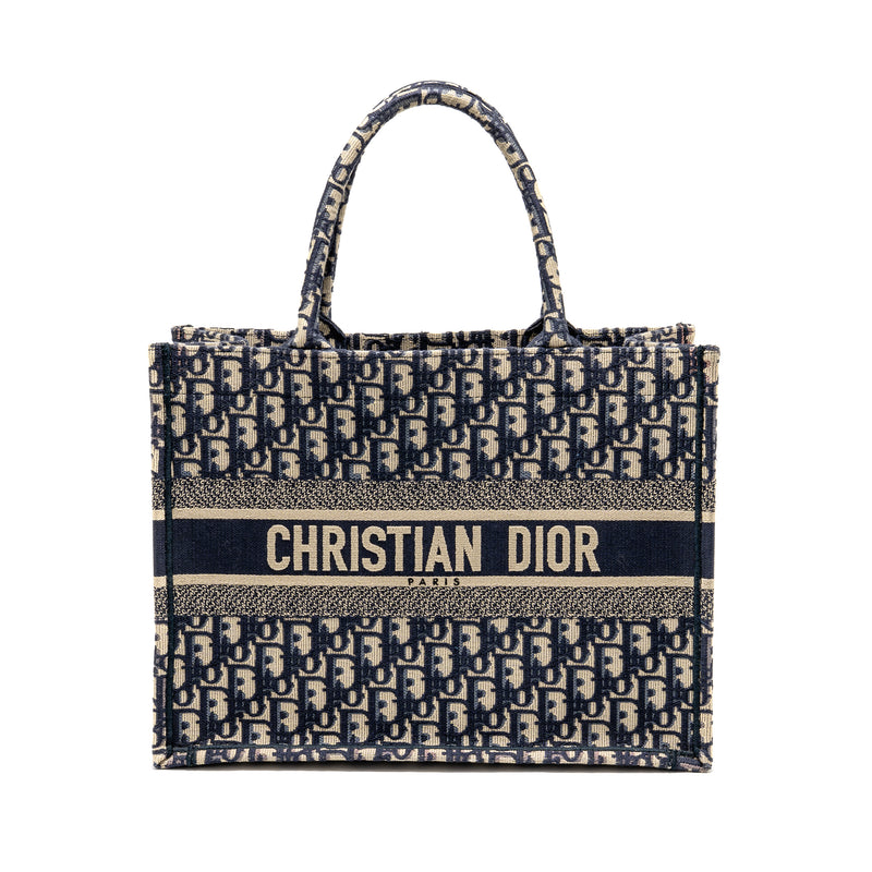 Dior Medium Book Tote Oblique Embroidery Ecru/Blue