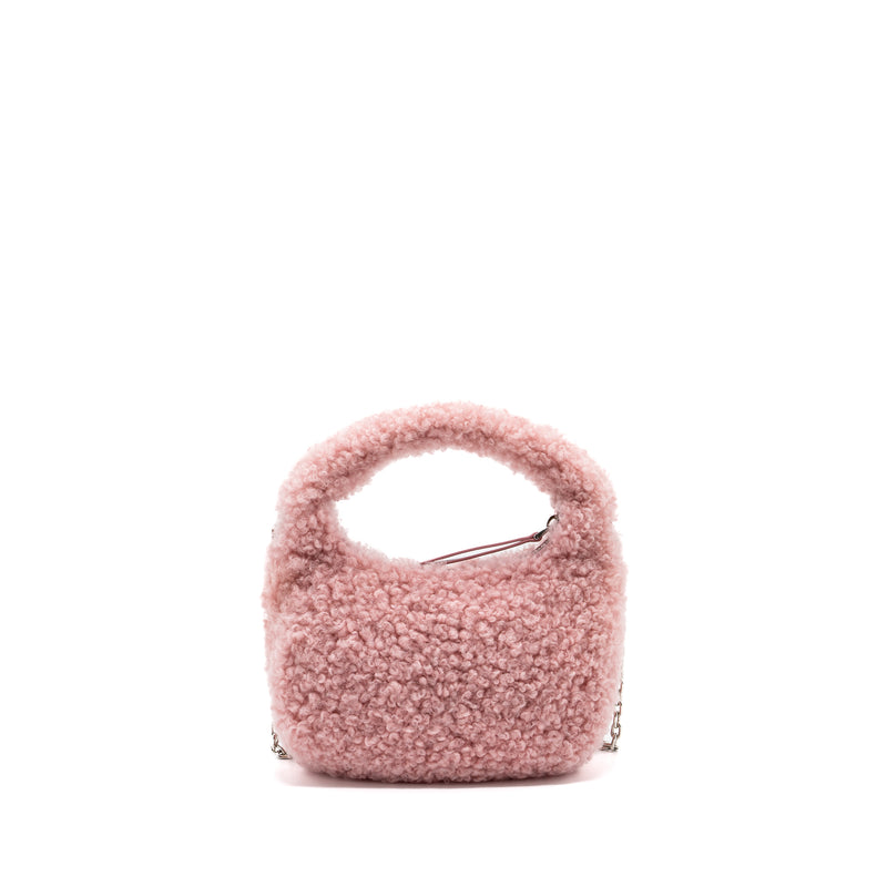 Miu Miu Wander matelassé mini hobo bag shearling light pink SHW