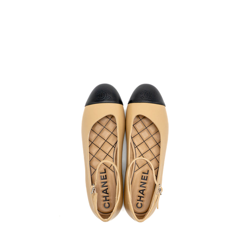 Chanel size 40 Mary Janes Ballet Flats Lambskin Beige/Black