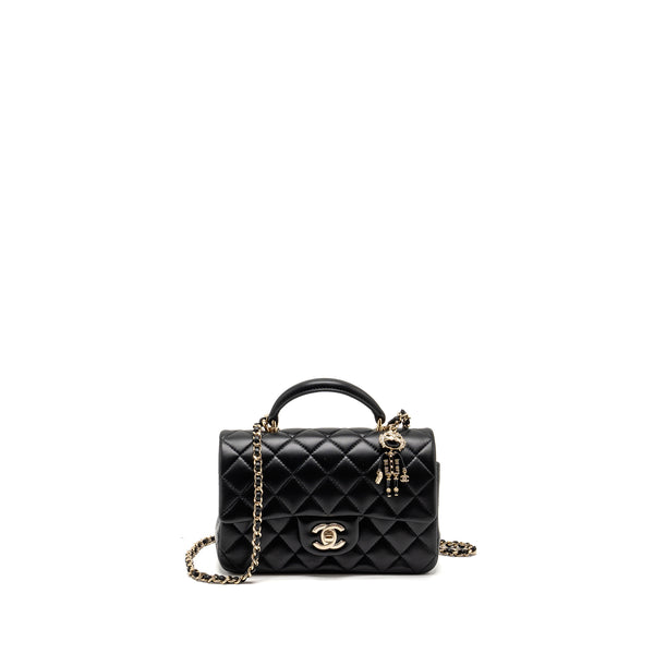 Chanel Top handle mini rectangular flap bag with lion charm lambskin black LGHW (microchip)