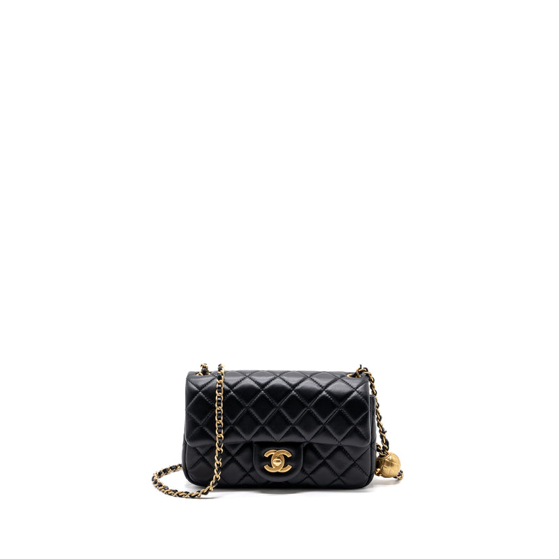 Chanel Pearl Crush Mini Rectangular Flap Bag Lambskin Black GHW