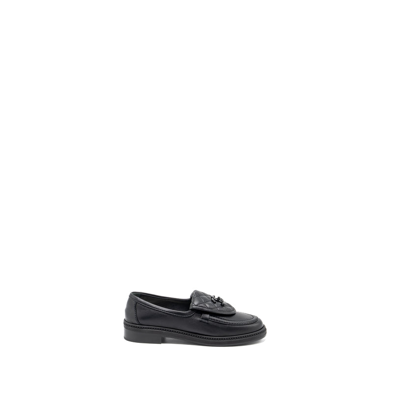 Chanel Size 37 24C Quilted CC Logo Loafer So Black