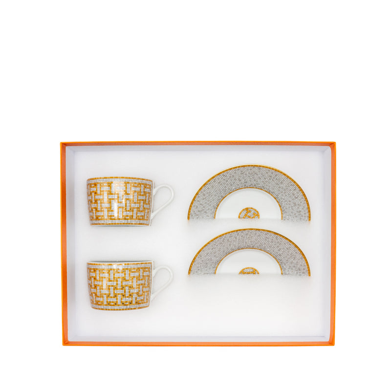 Hermes Mosaique AU 24 Gold Tea Cup and Saucer (2 in a set)