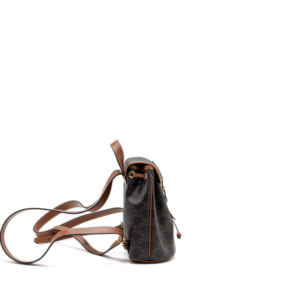 Celine Mini Backpack Folco Triomphe Canvas Calfskin Tan GHW