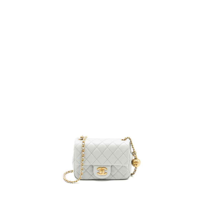 Chanel 23C pearl crush mini square flap bag lambskin light grey GHW (microchip)