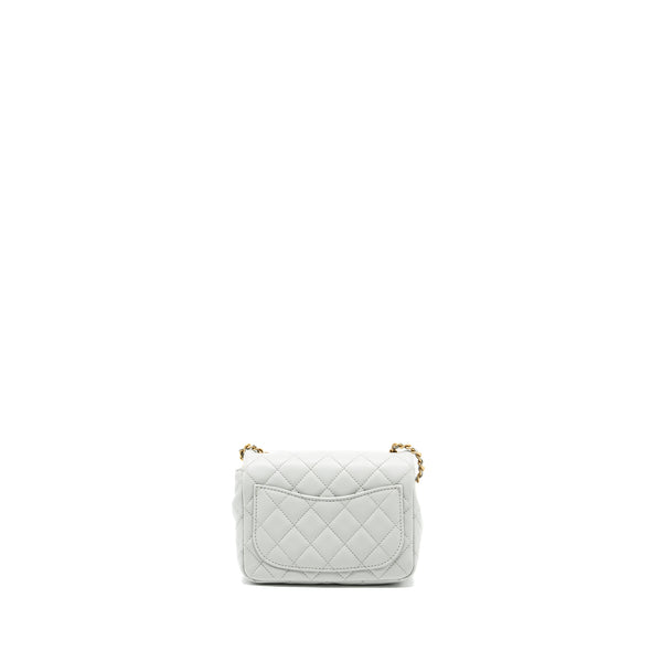 Chanel 23C pearl crush mini square flap bag lambskin light grey GHW (microchip)