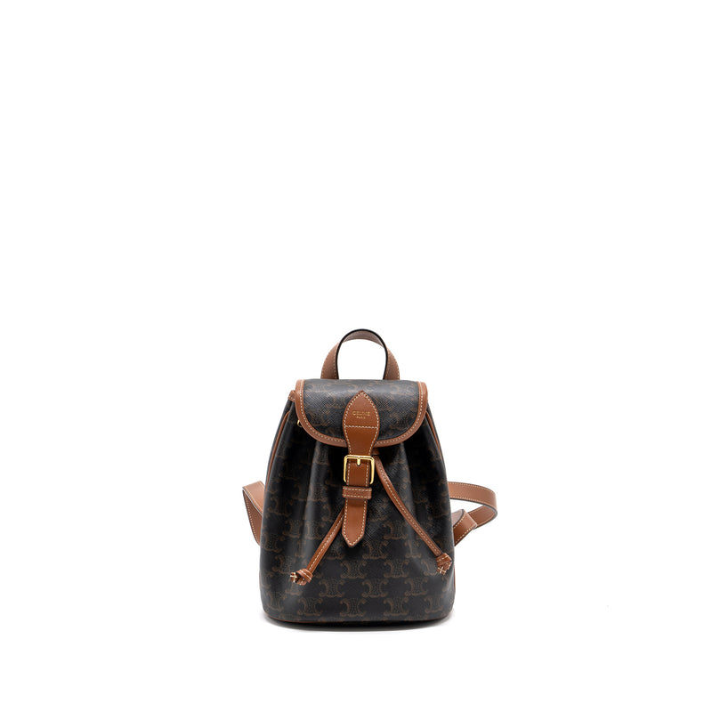 celine backpack mini Celine Mini Backpack Folco Triomphe Canvas Calfskin Tan GHW
