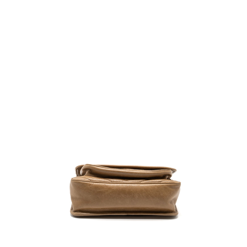 Saint Laurent Medium Niki Bag Crinkled Calfskin Dark Beige Ruthenium Hardware