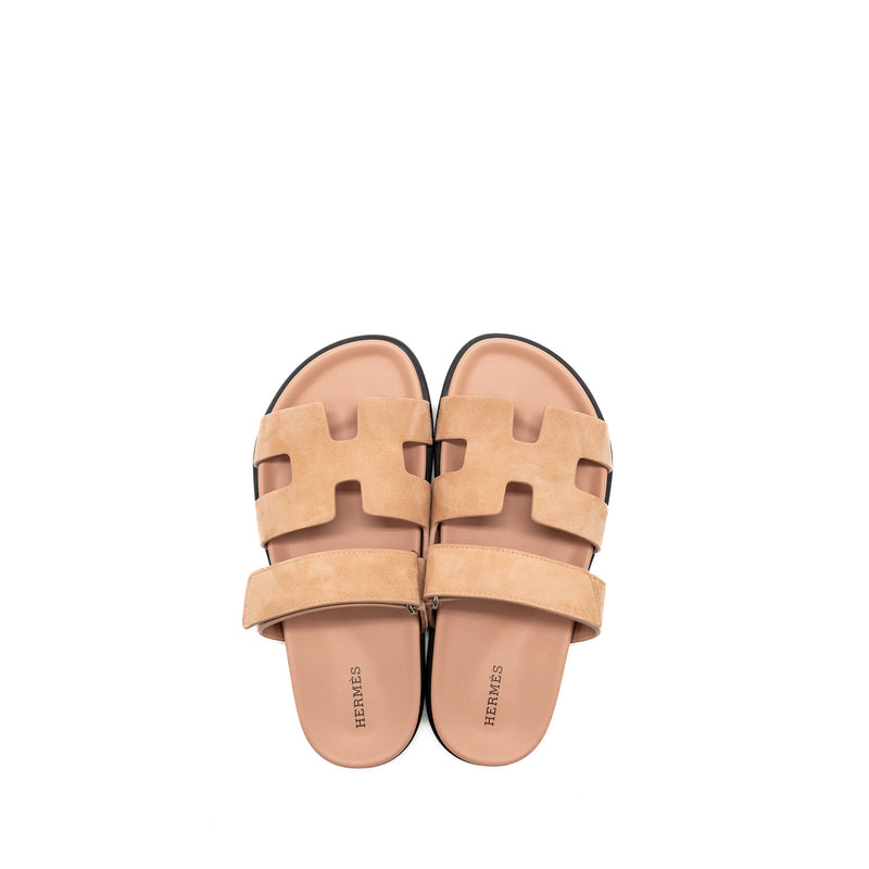 Hermes Size 37 Chypre Sandals Chèvre Goatskin / Suede Nude