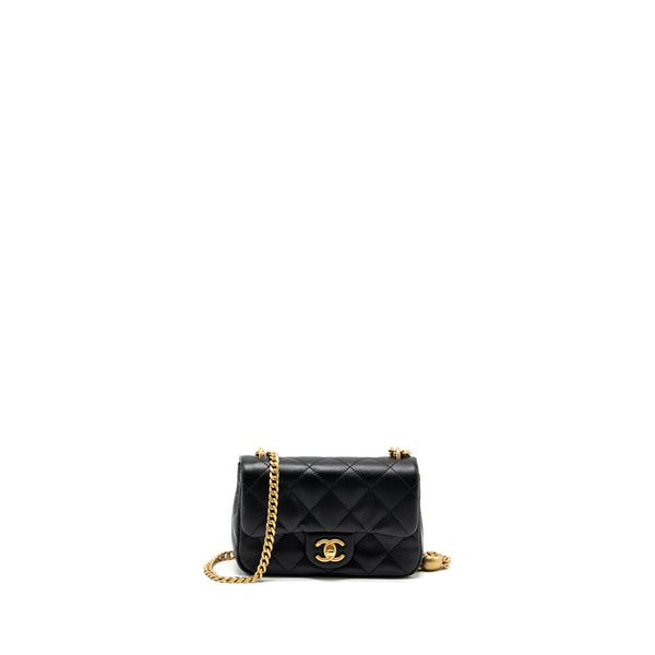 Chanel 24p Coco Love Mini Flap Bag Adjustable Chain Caviar Black GHW(Microchip)