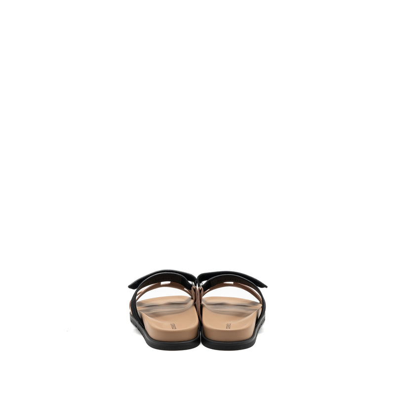 Hermes size38 chypre sandal suede leather rose perle / black