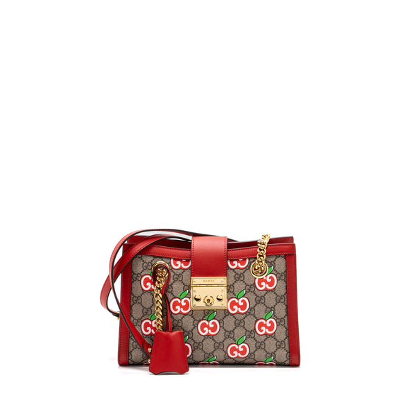 Gucci small Padlock shoulder bag GG supreme canvas red GHW