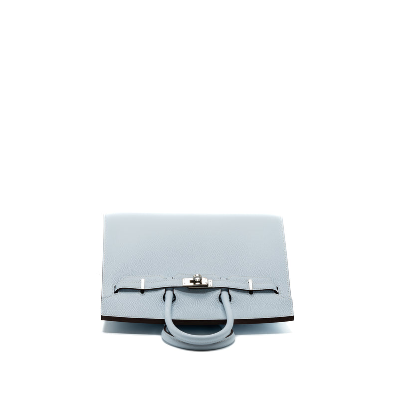 Hermes Birkin 25 Epsom Blue Brume SHW Stamp U With An Extra Hermes Twilly