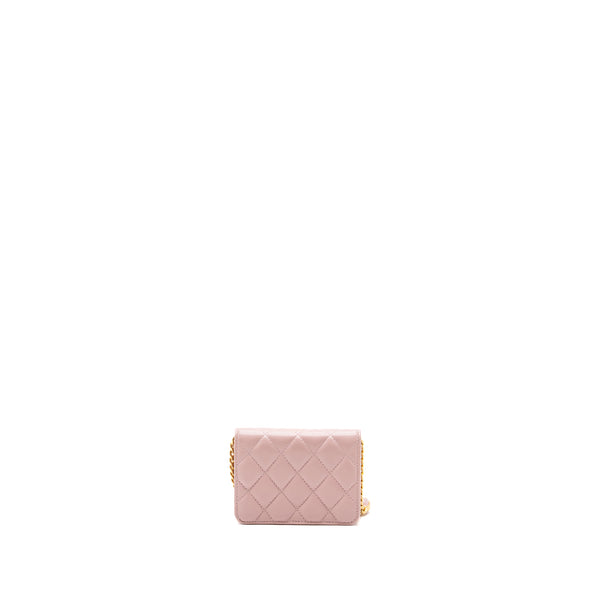 Chanel mini flap card holder with chain limited edition lambskin light pink GHW (microchip)