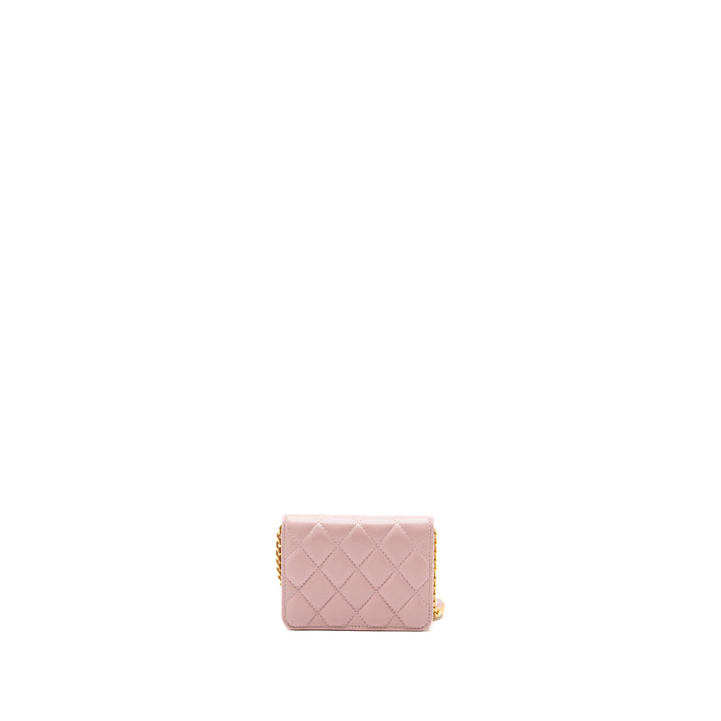 Chanel mini flap card holder with chain limited edition lambskin light pink GHW (microchip)