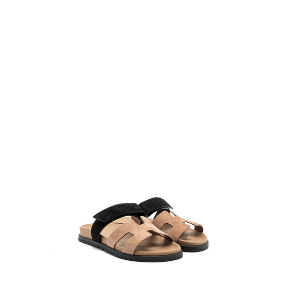 Hermes size38 chypre sandal suede leather rose perle / black
