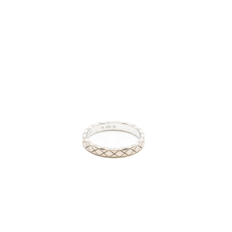 Chanel Size 56 Coco Crush Ring, Mini Version Quilted Motif White Gold