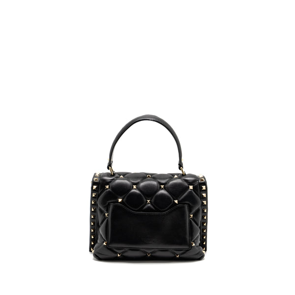 Valentino Top Handle Quilted Candystud Flap Bag Lambskin Black LGHW