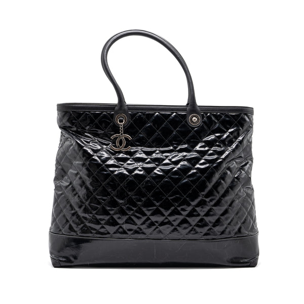 Chanel giant zip shopping bag patent black ruthenium hardware