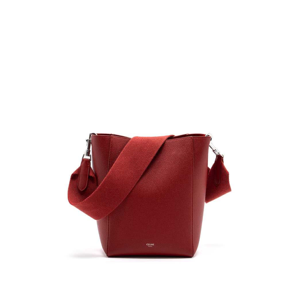 Celine Sangle Small Bucket Bag Grained Calfskin Red SHW