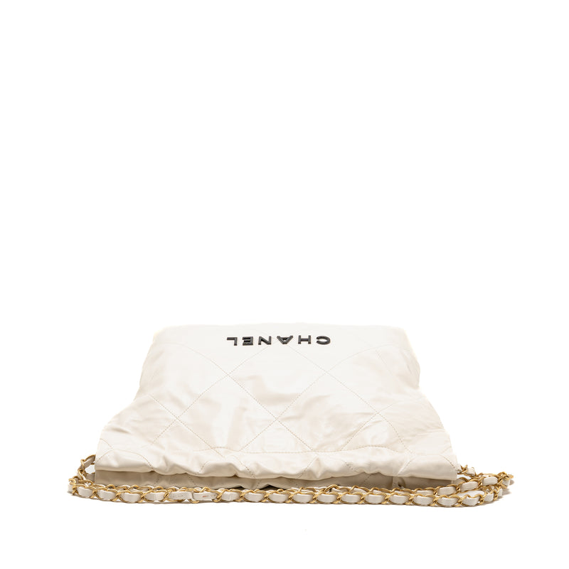 Chanel Small 22 Bag with Black Letter Logo Calfskin White GHW (Microchip)