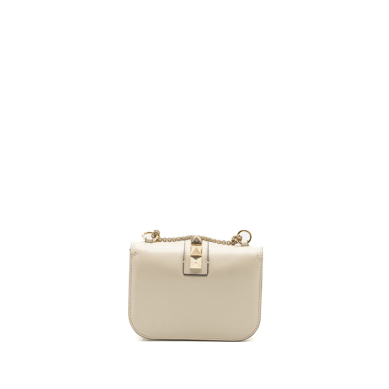 Valentino Garavani Rockstud Glam Lock Chain Bag Leather White LGHW