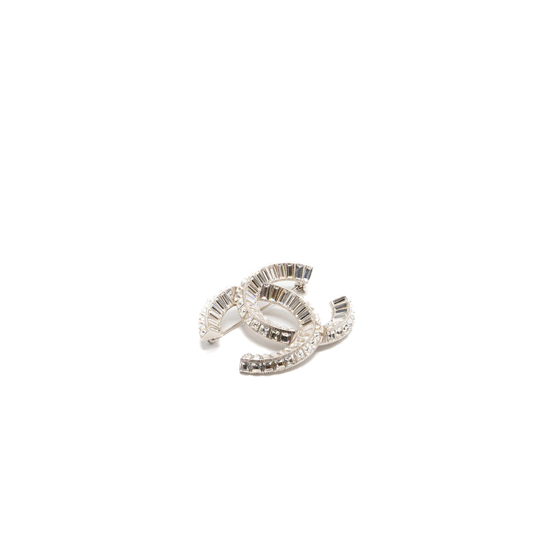 Chanel CC Crystal Brooch Silver Tone
