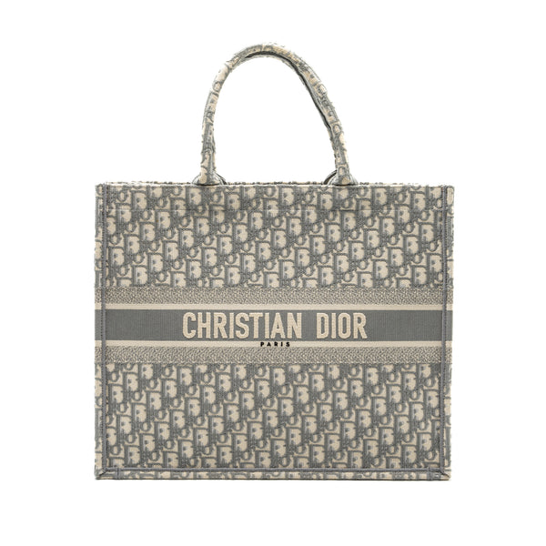 Dior Large Book Tote Dior Oblique Embroidery Ecru/Grey