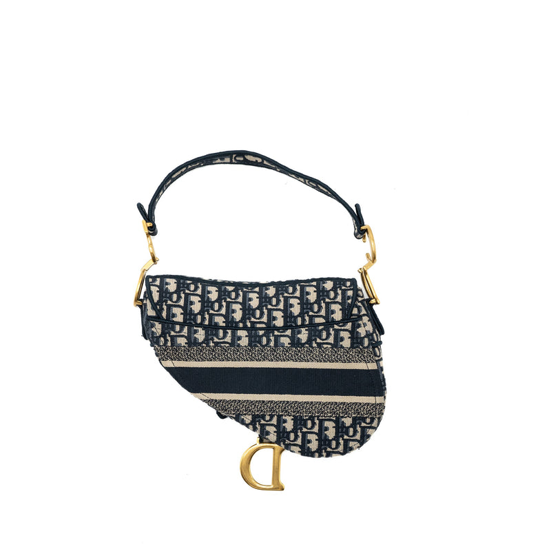 Dior Saddle Bag Blue Oblique Embroidery GHW