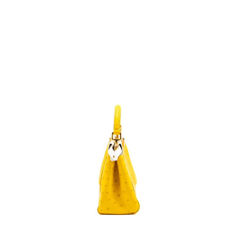 Fendi Mini Peekaboo Ostrich/Crystal Yellow/White GHW