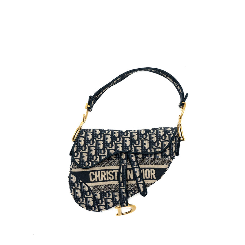 Dior Saddle Bag Blue Oblique Embroidery GHW